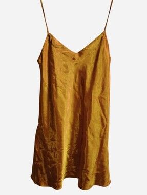 Vintage Inner Most Gold Satin Slip Dress Nightgown with Pockets - Size Small